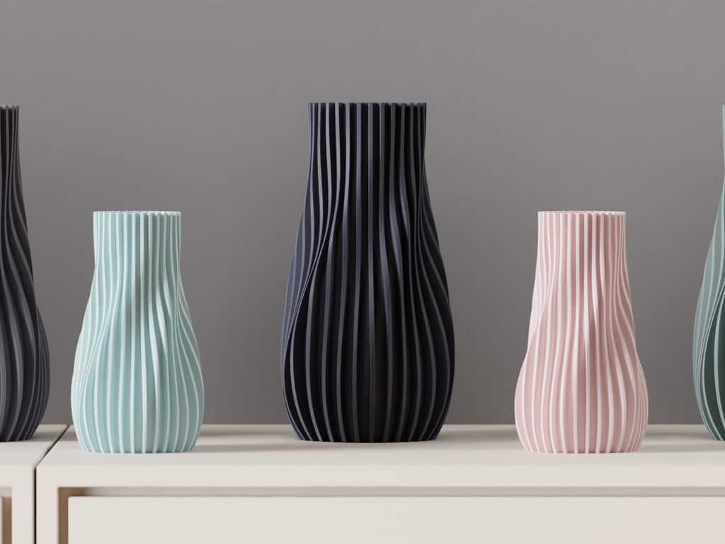 Vase. Modern Flowing Sculptural Vase — Originaldesign im Einsatz, Abstractia Design. Weitere Beispielfarben/Größen; bestellbare Auswahl und Lieferumfang laut Produktseite.