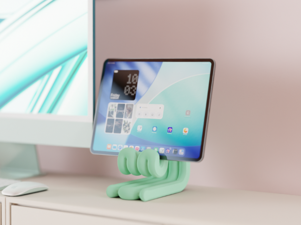 Tablet Stand. iPad Compatible.Fun Wibble Aesthetic — Originaldesign im Einsatz, Abstractia Design. Weitere Beispielfarben/Größen; bestellbare Auswahl und Lieferumfang laut Produktseite.