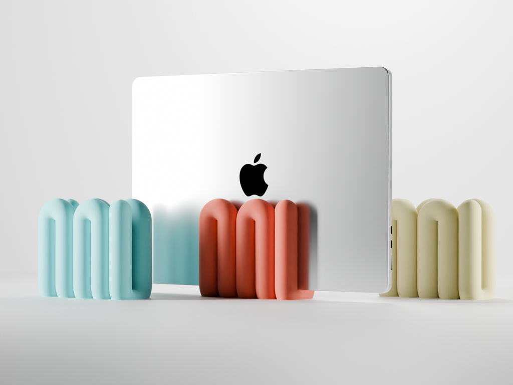 Wibble Aesthetic Laptop Stand — Originaldesign im Einsatz, Abstractia Design. Weitere Beispielfarben/Größen; bestellbare Auswahl und Lieferumfang laut Produktseite.