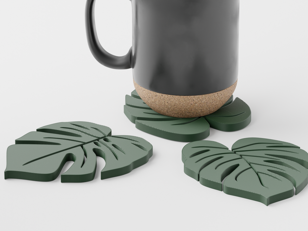 Monstera Leaf Coaster. Drinks Coasters — Originaldesign im Einsatz, Abstractia Design. Weitere Beispielfarben/Größen; bestellbare Auswahl und Lieferumfang laut Produktseite.